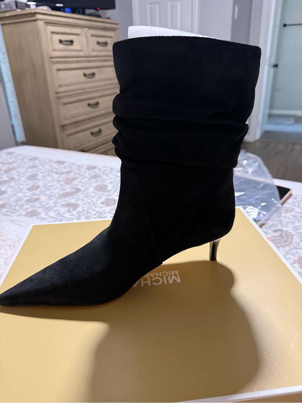 Michael Kors Black Suede Pointed-Toe Slouch Boot